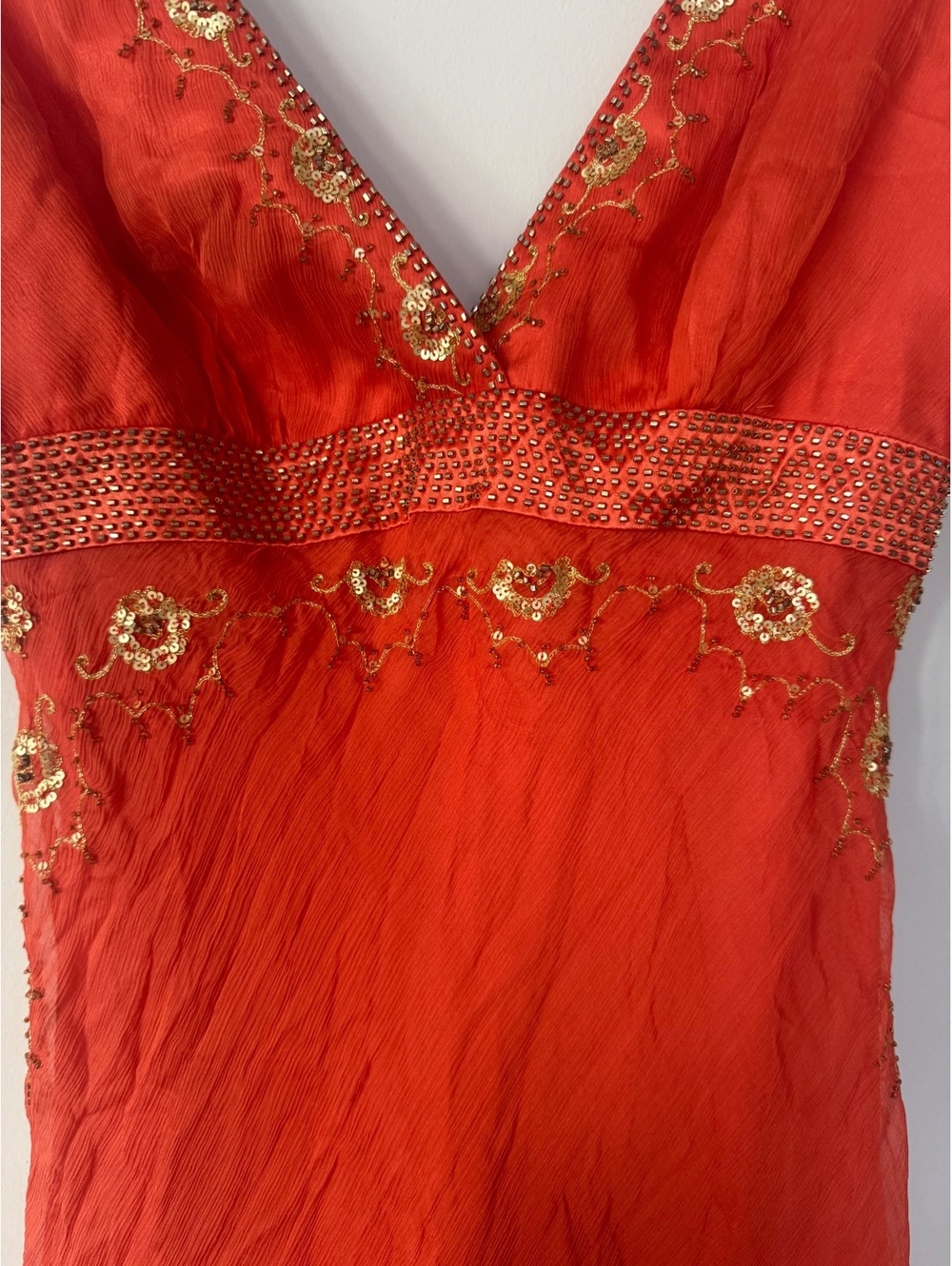 NWT DEADSTOCK Y2K Fairy Silk Beaded Orange Euro Dress Laundry by Shelli Segal - Picture 3 of 13